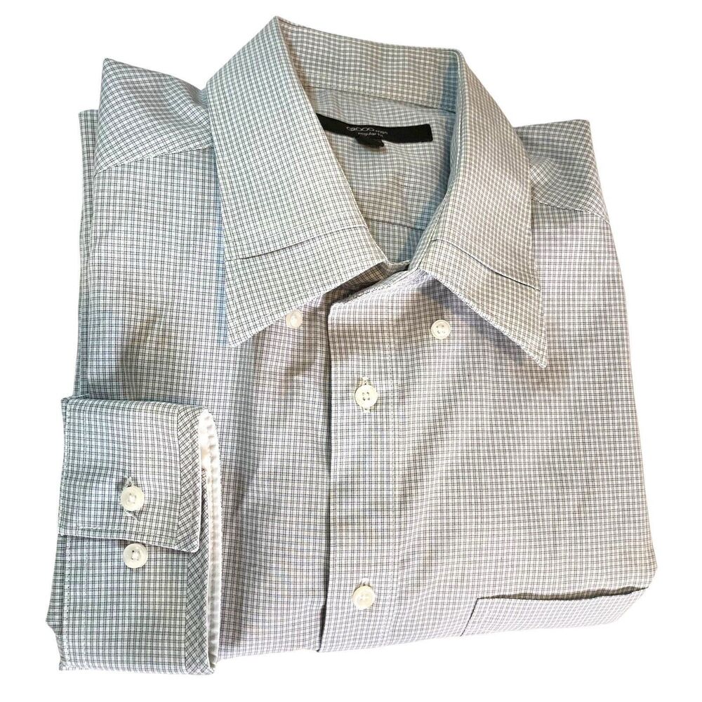 G2000 Men Size 16 33 Plaid Shirt Regular Fit Long Sleeve Button Up NWOT Gray